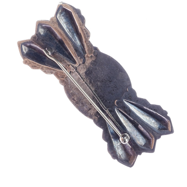 30's-40's Large Navajo Silver Blue Gem turquoise bowtie pin - Estate Fresh Austin