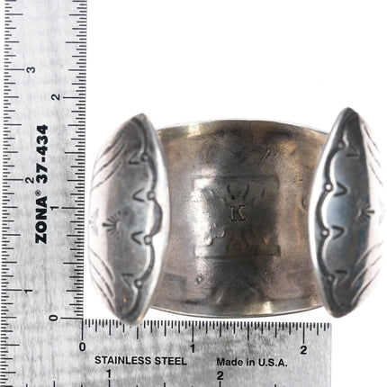 6.875 K Navajo 1970's sterling chip inlay cuff bracelet with Yei's - Estate Fresh Austin