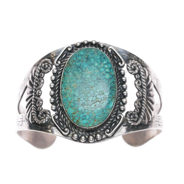 6.375" c1950 Maisels sterling High grade spiderweb turquoise #8? cuff bracelet - Estate Fresh Austin