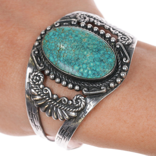 6.375" c1950 Maisels sterling High grade spiderweb turquoise #8? cuff bracelet - Estate Fresh Austin