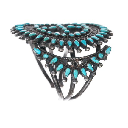 6.375" c1950's Zuni silver natural turquoise snake eye petit point cuff bracelet - Estate Fresh Austin