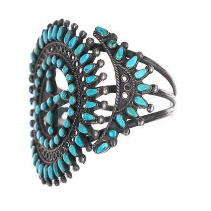 6.375" c1950's Zuni silver natural turquoise snake eye petit point cuff bracelet - Estate Fresh Austin