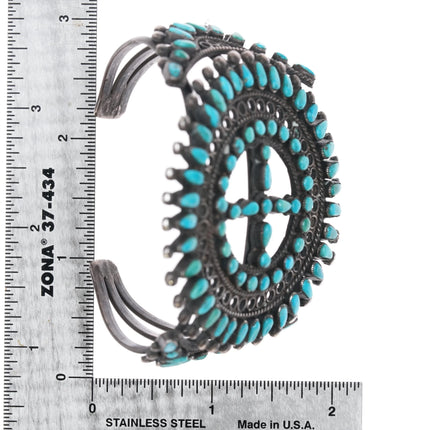 6.375" c1950's Zuni silver natural turquoise snake eye petit point cuff bracelet - Estate Fresh Austin