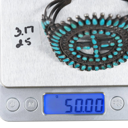 6.375" c1950's Zuni silver natural turquoise snake eye petit point cuff bracelet - Estate Fresh Austin