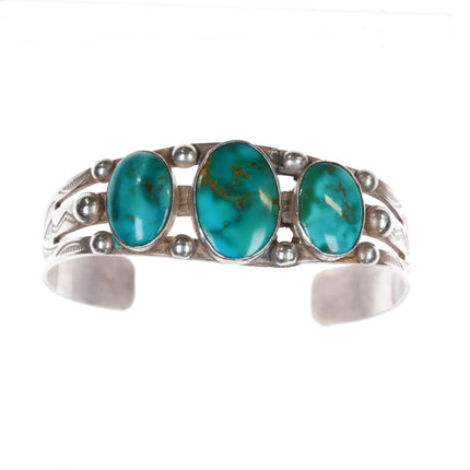 6.625" 1940's Navajo silver blue gem turquoise cuff bracelet - Estate Fresh Austin