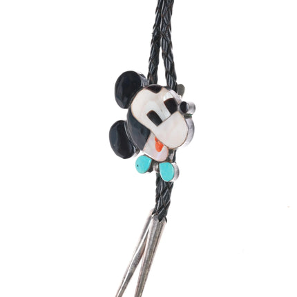 c1980 Zuni Sterling multi-stone inlay Mickey Mouse bolo tie - Estate Fresh Austin