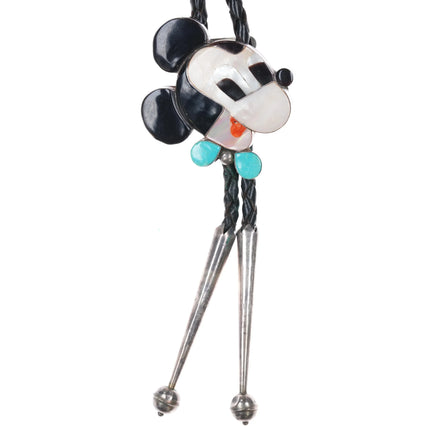 c1980 Zuni Sterling multi-stone inlay Mickey Mouse bolo tie - Estate Fresh Austin