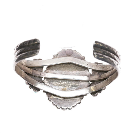 6.5" Vintage Zuni sterling silver carved turquoise cluster cuff bracelet - Estate Fresh Austin