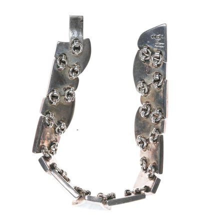 7.25" Vintage Mexican sterling and malachite link bracelet - Estate Fresh Austin