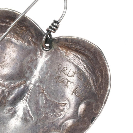 Large Retro Southwestern sterling Hand stamped hearts earrings - Estate Fresh Austin