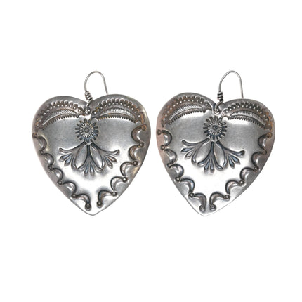 Large Retro Southwestern sterling Hand stamped hearts earrings - Estate Fresh Austin