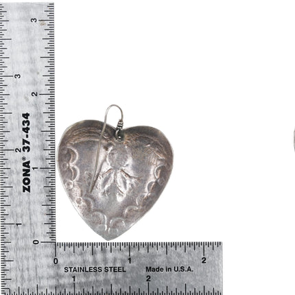 Large Retro Southwestern sterling Hand stamped hearts earrings - Estate Fresh Austin