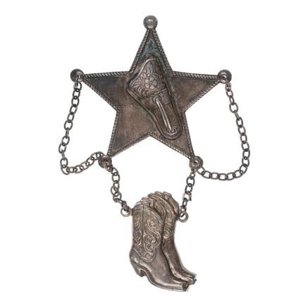 c1940's Southland Sterling badge and boots western theme pin - Estate Fresh Austin