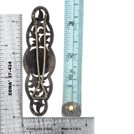 1960's Mexican silver hand engraved western theme horse hair barrette - Estate Fresh Austin