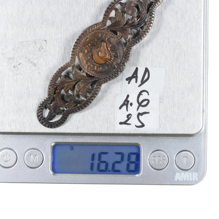 1960's Mexican silver hand engraved western theme horse hair barrette - Estate Fresh Austin