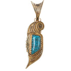 Leo Yazzie Navajo 14k gold Lone Mountain turquoise pendant - Estate Fresh Austin