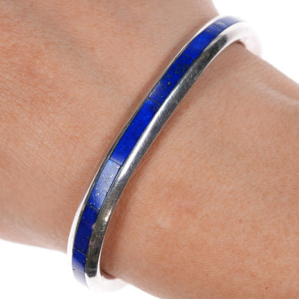 6" Troy Natachu Zuni sterling lapis inlay cuff bracelet - Estate Fresh Austin