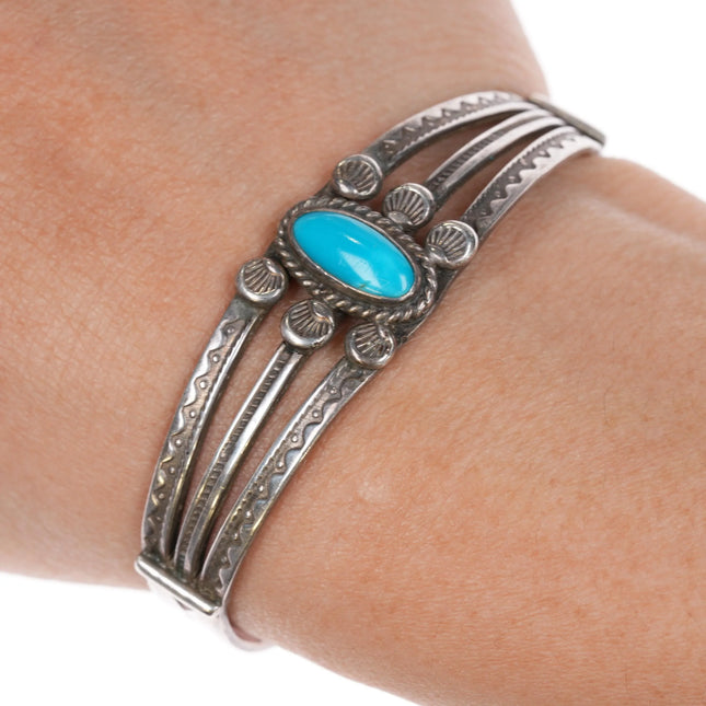 5.75" 30's-40's Navajo silver Sleeping Beauty turquoise cuff bracelet - Estate Fresh Austin