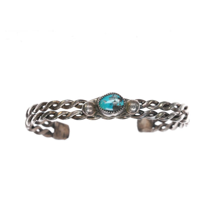 6.12" Vintage Pueblo silver twisted wire turquoise cuff bracelet - Estate Fresh Austin
