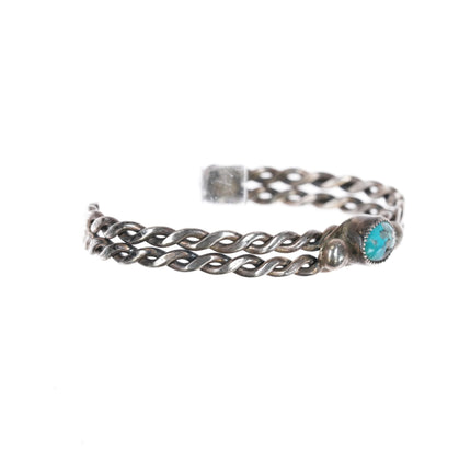 6.12" Vintage Pueblo silver twisted wire turquoise cuff bracelet - Estate Fresh Austin