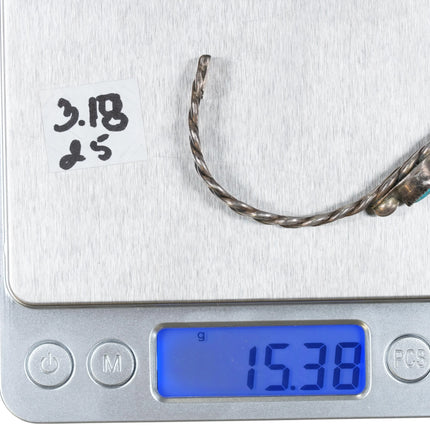 6.12" Vintage Pueblo silver twisted wire turquoise cuff bracelet - Estate Fresh Austin