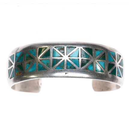 6.5" Vintage zuni silver triangle turquoise channel inlay cuff bracelet - Estate Fresh Austin
