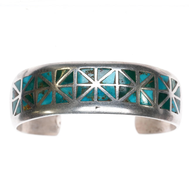 6.5" Vintage zuni silver triangle turquoise channel inlay cuff bracelet - Estate Fresh Austin