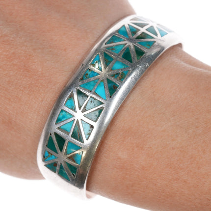 6.5" Vintage zuni silver triangle turquoise channel inlay cuff bracelet - Estate Fresh Austin