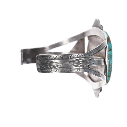 7" 30's-40's Navajo silver cuff bracelet with nice turquoise - Estate Fresh Austin