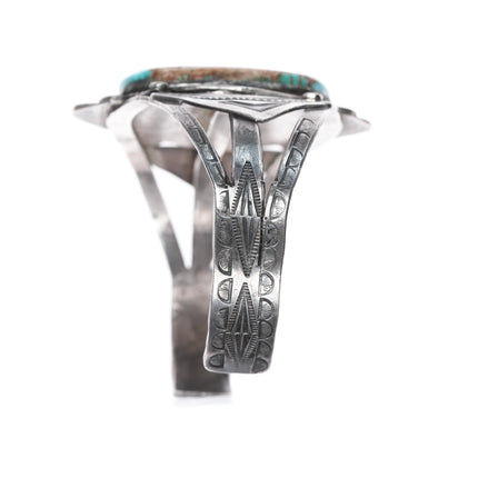 7" 30's-40's Navajo silver cuff bracelet with nice turquoise - Estate Fresh Austin