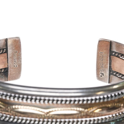 6.375" Tahe Sterling gold filled stamped twisted wire Navajo cuff bracelet - Estate Fresh Austin