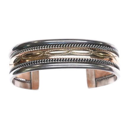 6.375" Tahe Sterling gold filled stamped twisted wire Navajo cuff bracelet - Estate Fresh Austin