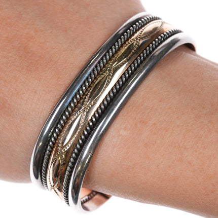 6.375" Tahe Sterling gold filled stamped twisted wire Navajo cuff bracelet - Estate Fresh Austin