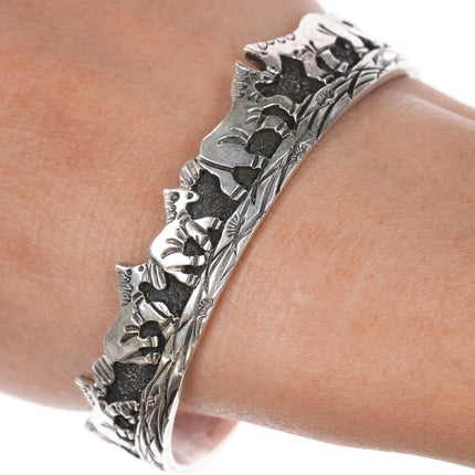 6.5" Elaine Becenti Navajo sterling wild ponies cuff bracelet - Estate Fresh Austin