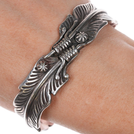 6.75" Navajo silver feather form cuff bracelet - Estate Fresh Austin