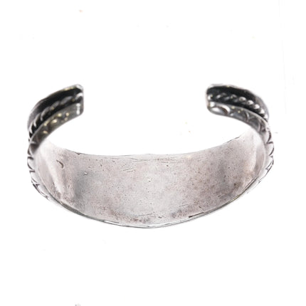 6.4" Vintage Navajo silver chip inlay geometric cuff bracelet nice stamped sides - Estate Fresh Austin