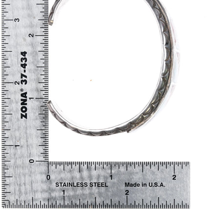 6.4" Vintage Navajo silver chip inlay geometric cuff bracelet nice stamped sides - Estate Fresh Austin