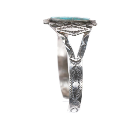 6" 30's-40's Navajo silver heavily stamped cuff bracelet w/nice turquoise - Estate Fresh Austin