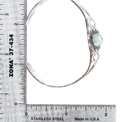 6" 30's-40's Navajo silver heavily stamped cuff bracelet w/nice turquoise - Estate Fresh Austin