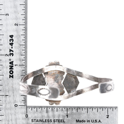 6" 30's-40's Navajo silver heavily stamped cuff bracelet w/nice turquoise - Estate Fresh Austin