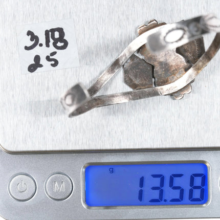 6" 30's-40's Navajo silver heavily stamped cuff bracelet w/nice turquoise - Estate Fresh Austin