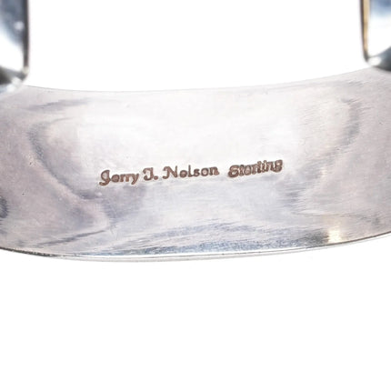 6.5" Jerry T Nelson Navajo Silver fossil/onyx cuff bracelet channel inlay - Estate Fresh Austin