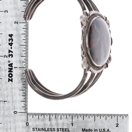 6.125" 1940's Navajo silver petrified wood agate triple shank cuff bracelet - Estate Fresh Austin