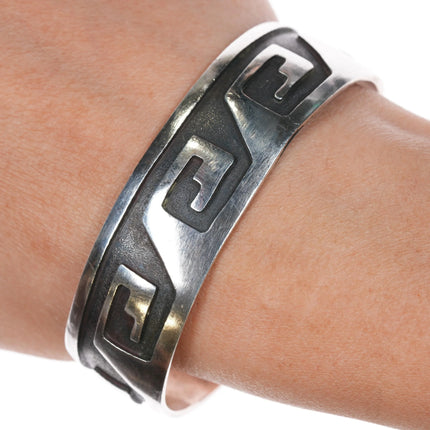 6.75" Navajo overlay geometric Sterling silver cuff bracelet - Estate Fresh Austin