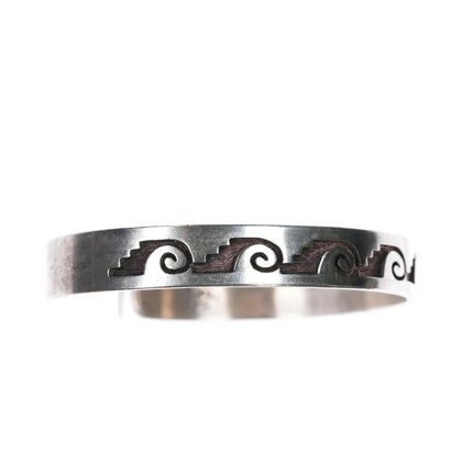 6.8" Hopi overlay geometric pattern cuff bracelet sterling silver - Estate Fresh Austin
