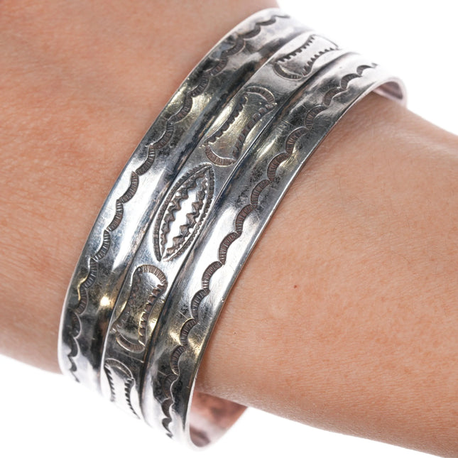 6.75" 30's Navajo Ingot silver nicely stamped cuff bracelet - Estate Fresh Austin