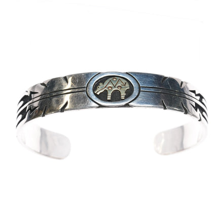 6.375" John Coochyumptewa Hopi 18k/ Sterling bear cuff bracelet overlay style - Estate Fresh Austin