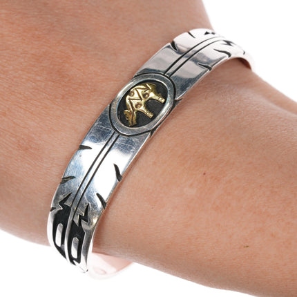 6.375" John Coochyumptewa Hopi 18k/ Sterling bear cuff bracelet overlay style - Estate Fresh Austin