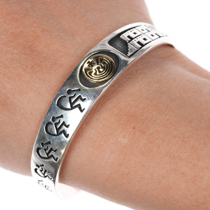6.25" Jason Takala Hopi 14k/Sterling man in the maze cuff bracelet overlay style - Estate Fresh Austin