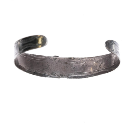 6.5" 30's-40's Navajo silver Fred Harvey thunderbird hand stamped cuff bracelet - Estate Fresh Austin